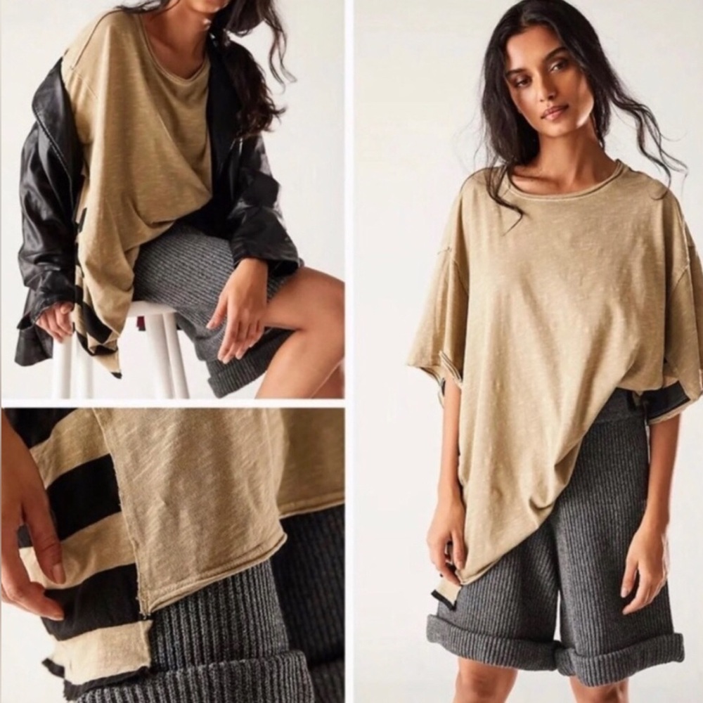 Free People, GENIUS, Short Sleeve, Small, TAN, VERY OVERSIZED FIT! BRAND NEW!